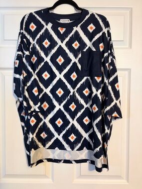 Nuggles Navy Ikat Pocket Tee with Orange Accents